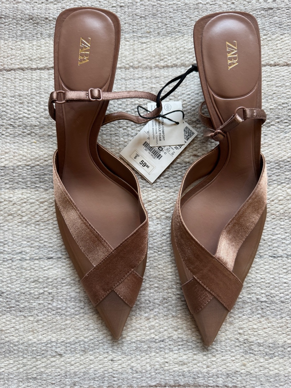 Zara Metallic Brown Pointed-Toe Slingback Mules